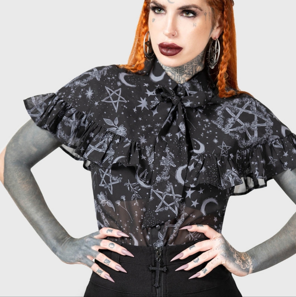 Killstar Sheer Pentagram Blouse with Cape